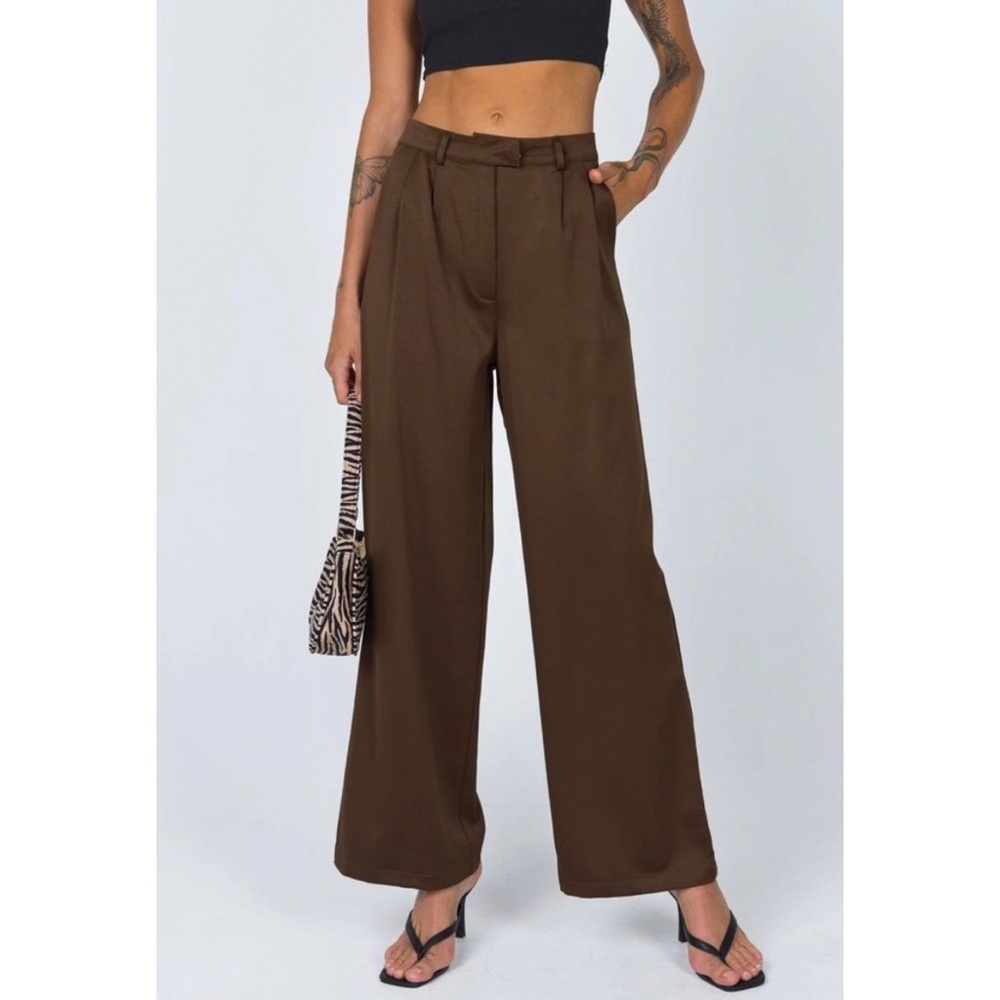 Princess Polly Brown Pleated Wide Leg Amelia Trousers